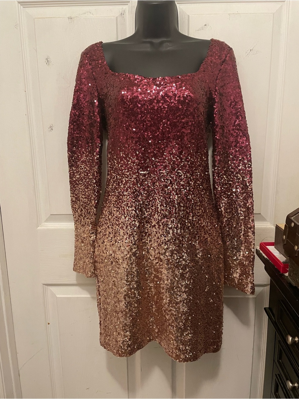 Xtraordinary burgundy and rose-gold sequin ombré bodycon mini dress
